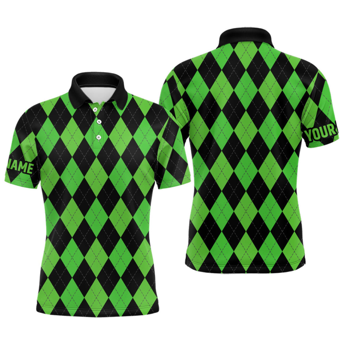 Custom Green Black Argyle Plaid Golf Shirt for Men Men's Polo Shirt S-5XL