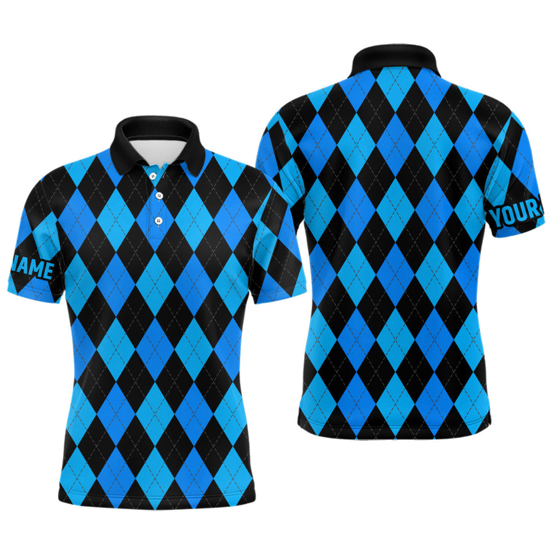 Custom Blue Black Argyle Plaid Golf Attire for Men Men's Polo Shirt S-5XL