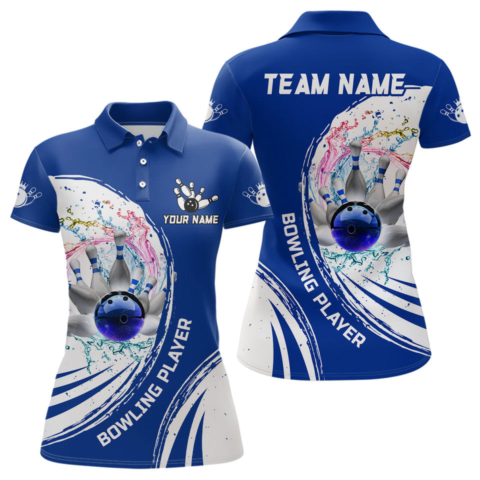 Custom Water Bowling Ball and Pins Shirt Bowlers Blue Women's Polo Shirts S-5XL