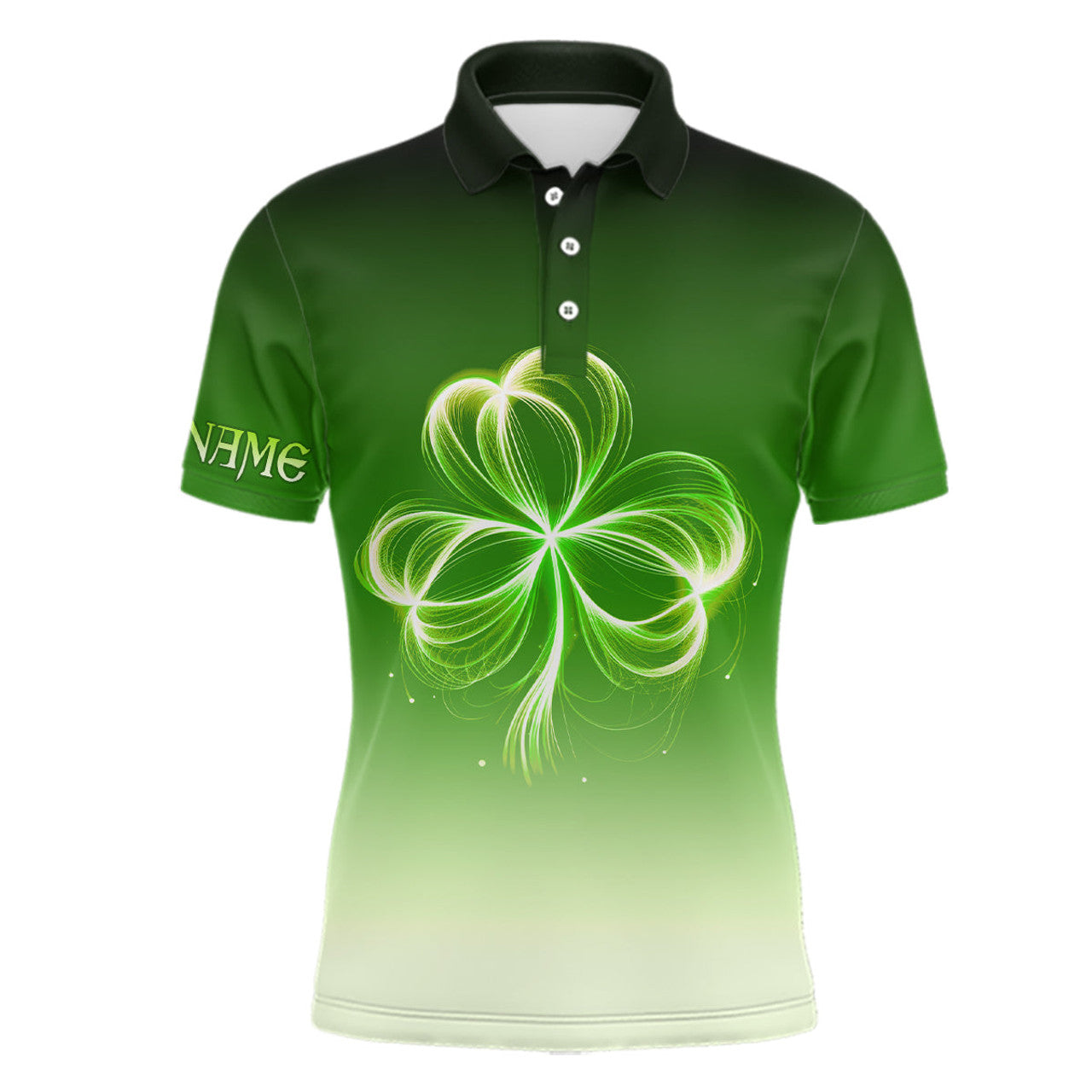 Custom Gradient Green Clover St Patrick's Day Golf Apparel Men's Polo Shirt S-5XL