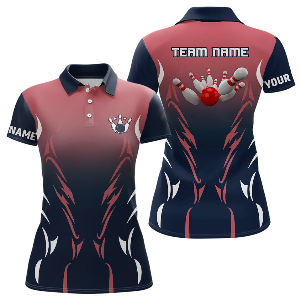 Custom Retro Navy Red Bowling Team Shirt Personalized Women's Polo Shirts S-5XL
