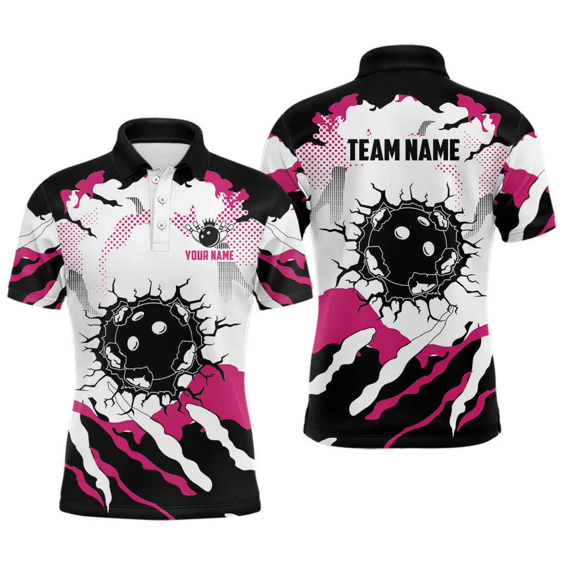 Personalized Pink White Camo Bowling Shirt for Men Custom Men's Polo Shirt S-5XL