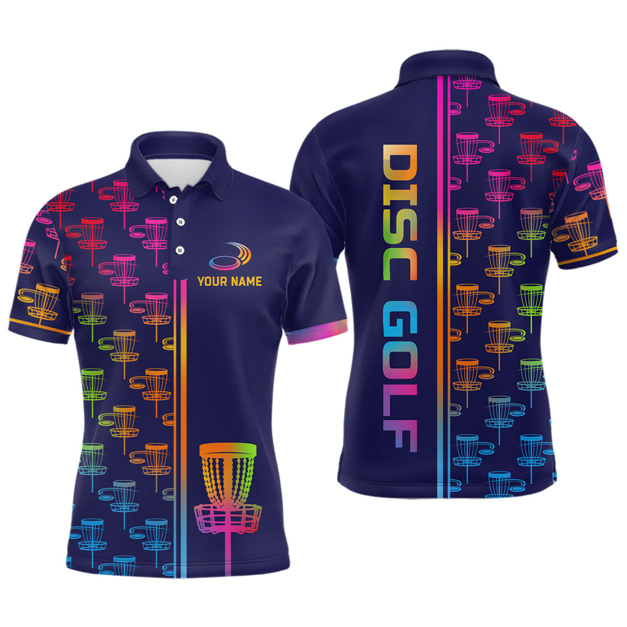 Colorful Gradient Disc Golf Basket Custom Mens Polo Shirt S-5XL