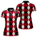 Custom Red Argyle Plaid Golf Shirt Golf Attire Gift Women's Polo Shirts S-5XL
