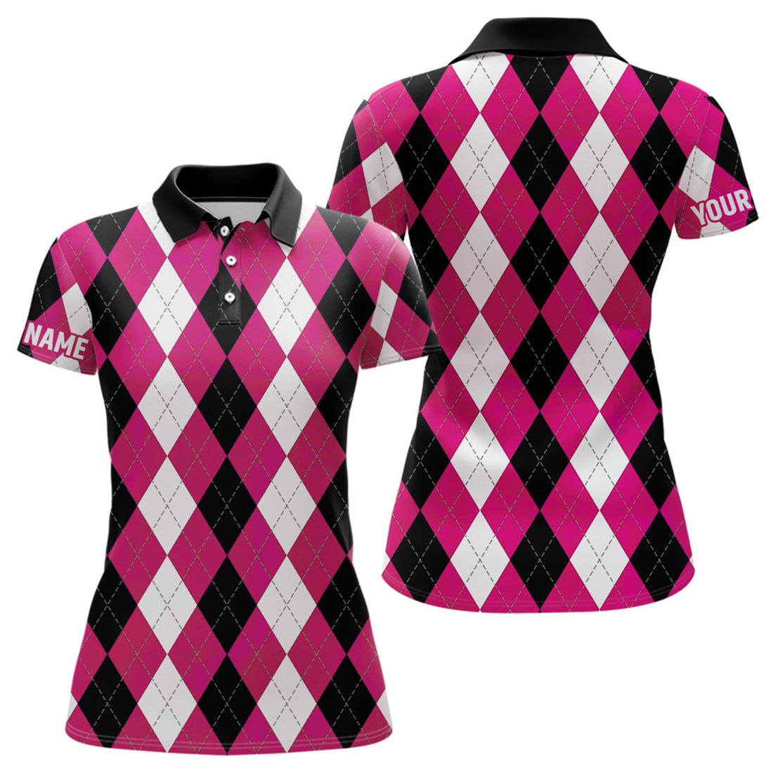 Custom Pink Argyle Plaid Golf Attire For Women's Polo Shirts S-5XL