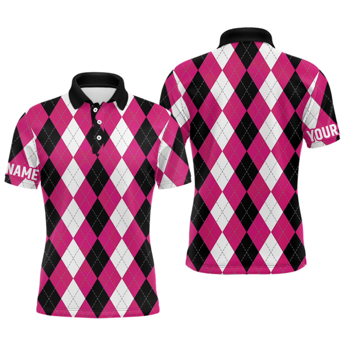 Custom Pink Argyle Plaid Golf Attire Golfing Gifts Men's Polo Shirt S-5XL