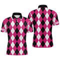Custom Pink Argyle Plaid Golf Attire Golfing Gifts Men's Polo Shirt S-5XL