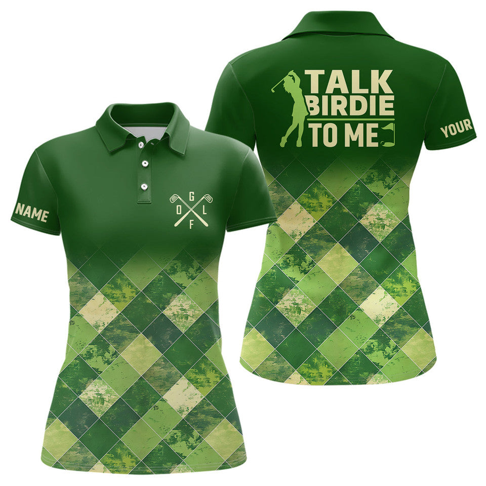 Custom Funny Talk Birdie To Me Golf Shirt Argyle Pattern Women's Polo Shirts S-5XL