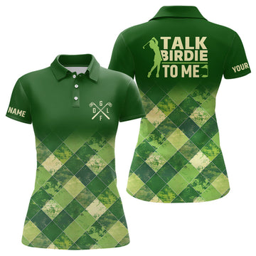 Custom Funny Talk Birdie To Me Golf Shirt Argyle Pattern Women's Polo Shirts S-5XL