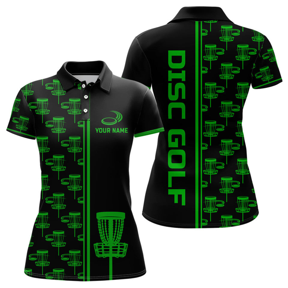 Custom Black Green Gradient Disc Golf Basket Design Women's Polo Shirts S-5XL