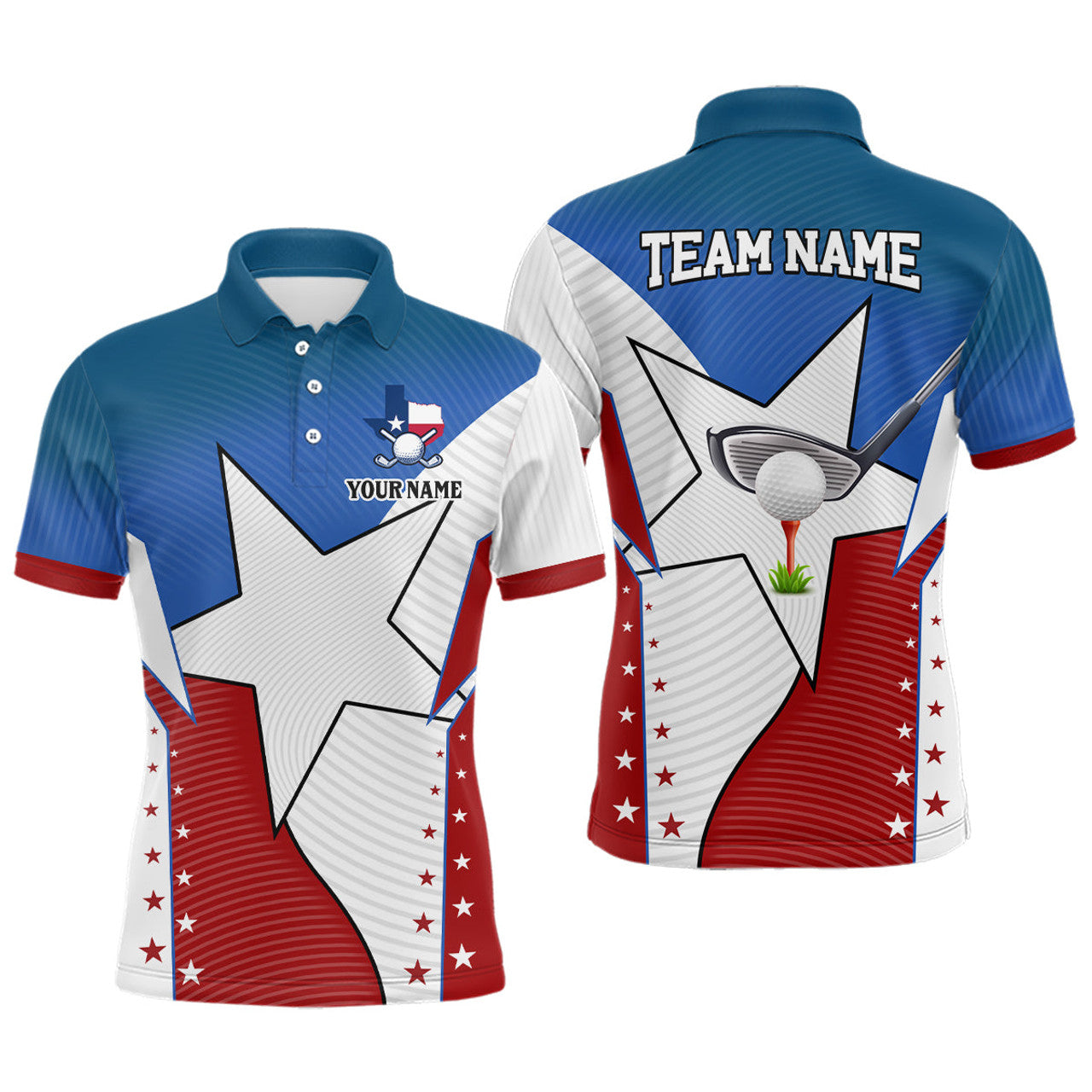 Custom Texas Flag Retro Golf Apparel Gift for Men Team Men's Polo Shirt S-5XL
