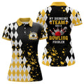 Custom Yellow Argyle Bowling Shirt My Drinking Team Problem Women's Polo Shirts S-5XL