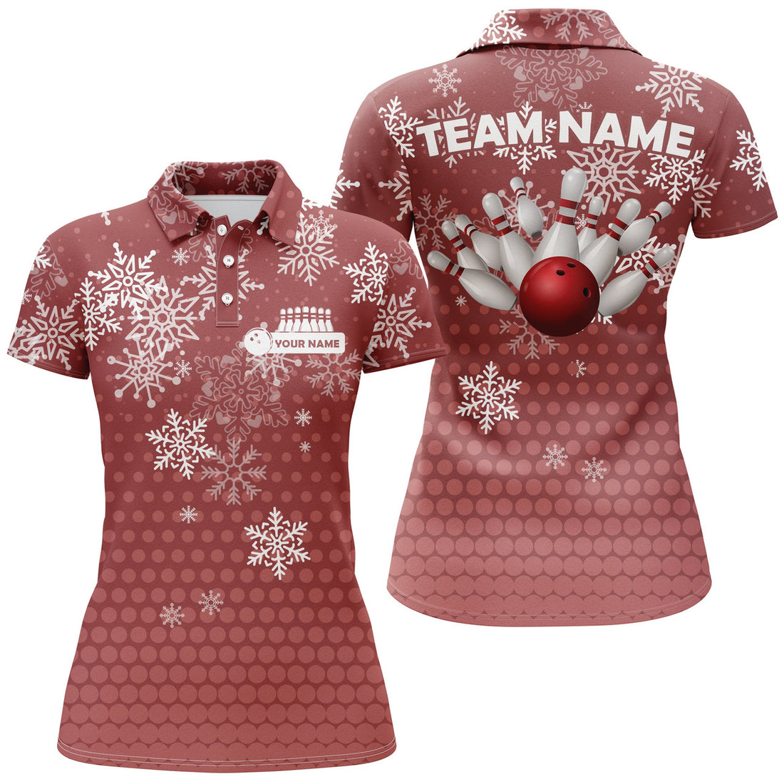 Custom Christmas Bowling Team Shirt Snowflake Ball Pins Women's Polo Shirts S-5XL