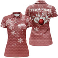Custom Christmas Bowling Team Shirt Snowflake Ball Pins Women's Polo Shirts S-5XL
