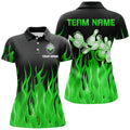 Custom Green Flame Black Bowling Shirt Team Apparel Women's Polo Shirts S-5XL