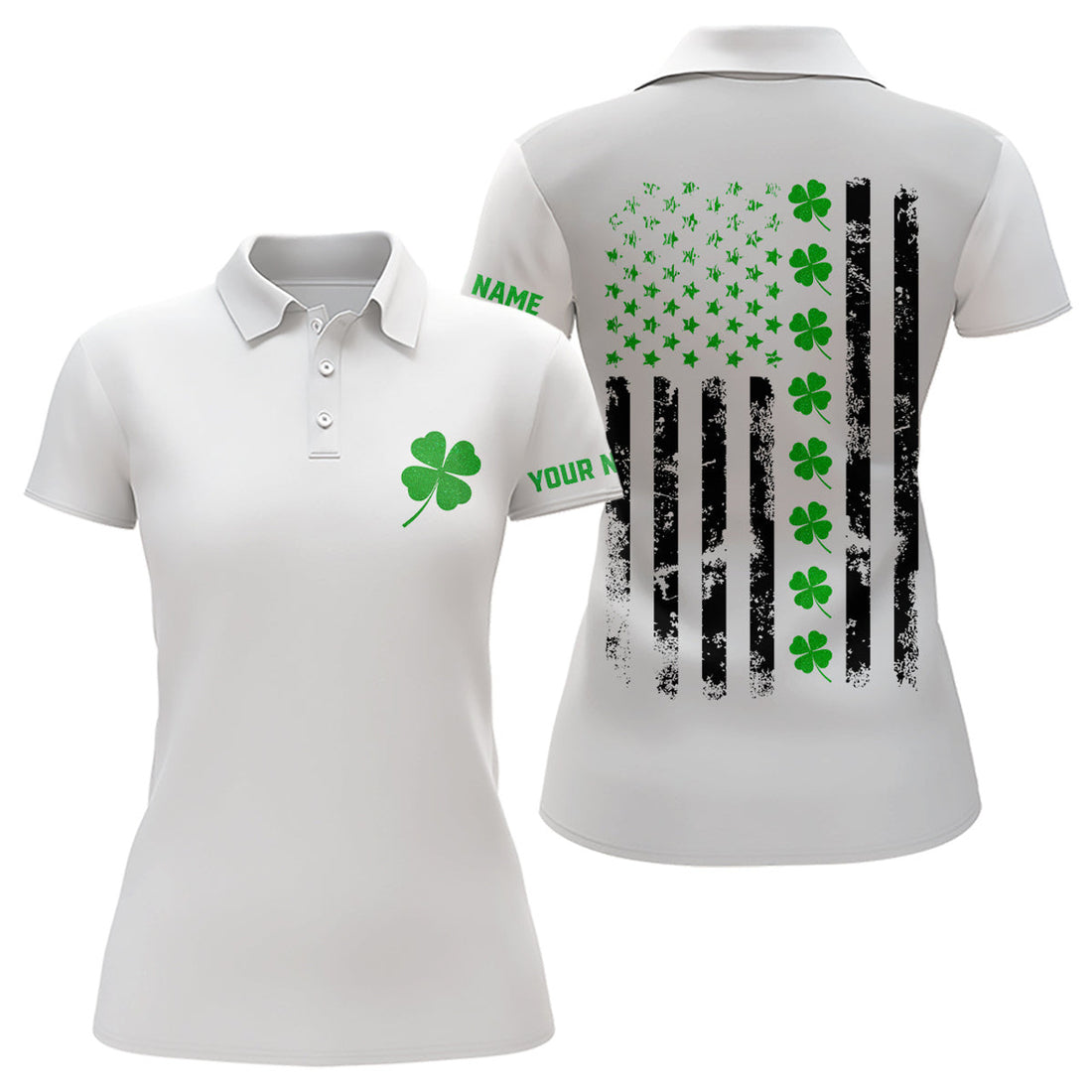 Custom Shamrock American Flag St Patrick Golf Shirt Women's Polo Shirts S-5XL