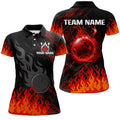 Personalized Black Red Flame Bowling Women's Polo Shirts S-5XL