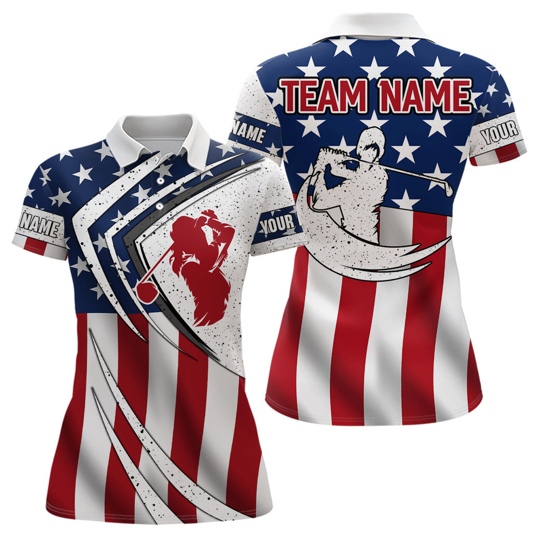 Custom Patriotic American Flag Retro Golf Team Shirt Women's Polo Shirts S-5XL