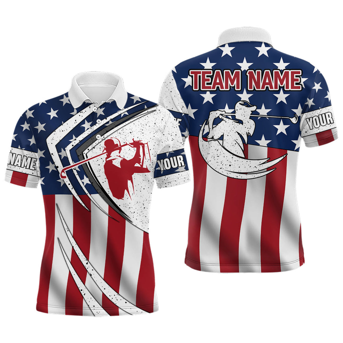 Custom American Flag Golf Shirts Patriotic Jerseys Men's Polo Shirt S-5XL