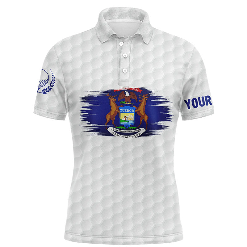 Michigan Flag White Golf Ball Pattern Custom Patriotic Mens Polo Shirt S-5XL