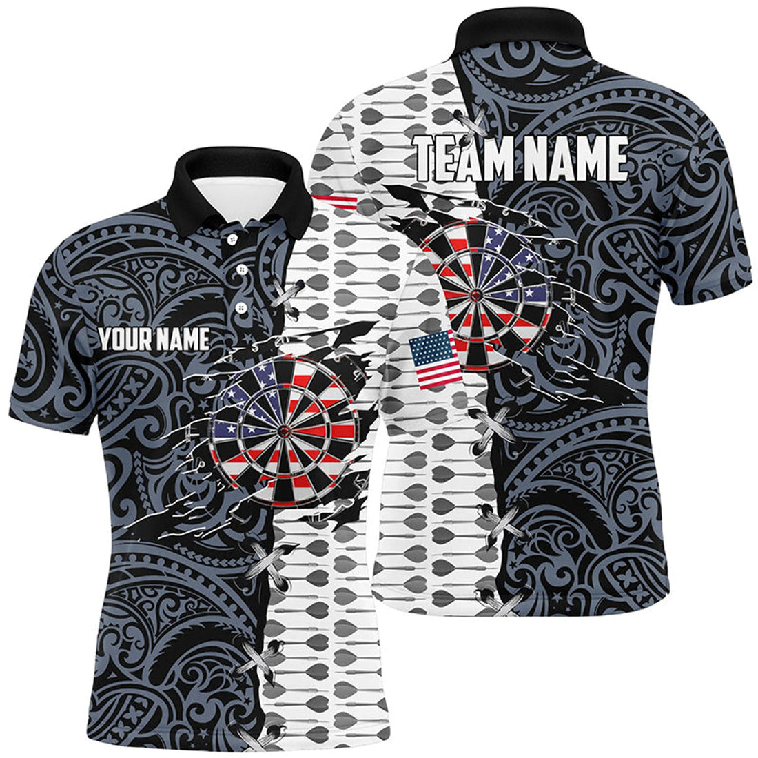 Patriotic Split Tribal American Flag Darts Shirt Custom Men's Polo Shirt S-5XL