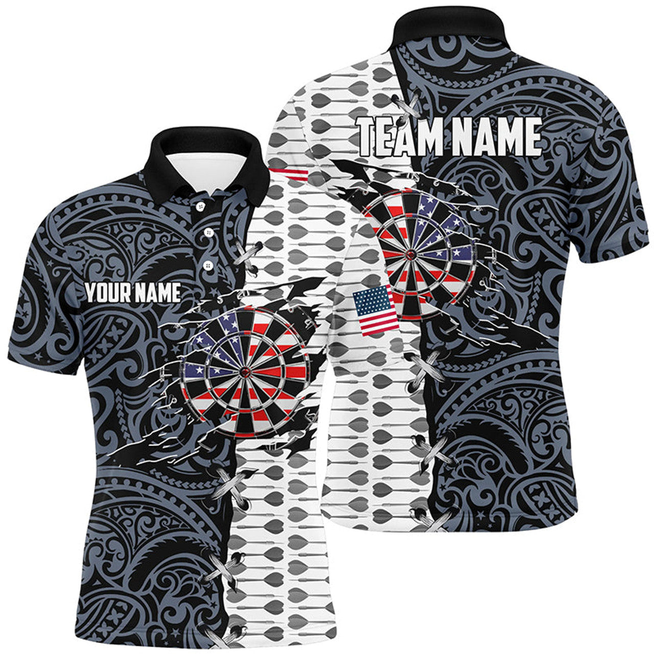 Patriotic Split Tribal American Flag Darts Shirt Custom Men's Polo Shirt S-5XL