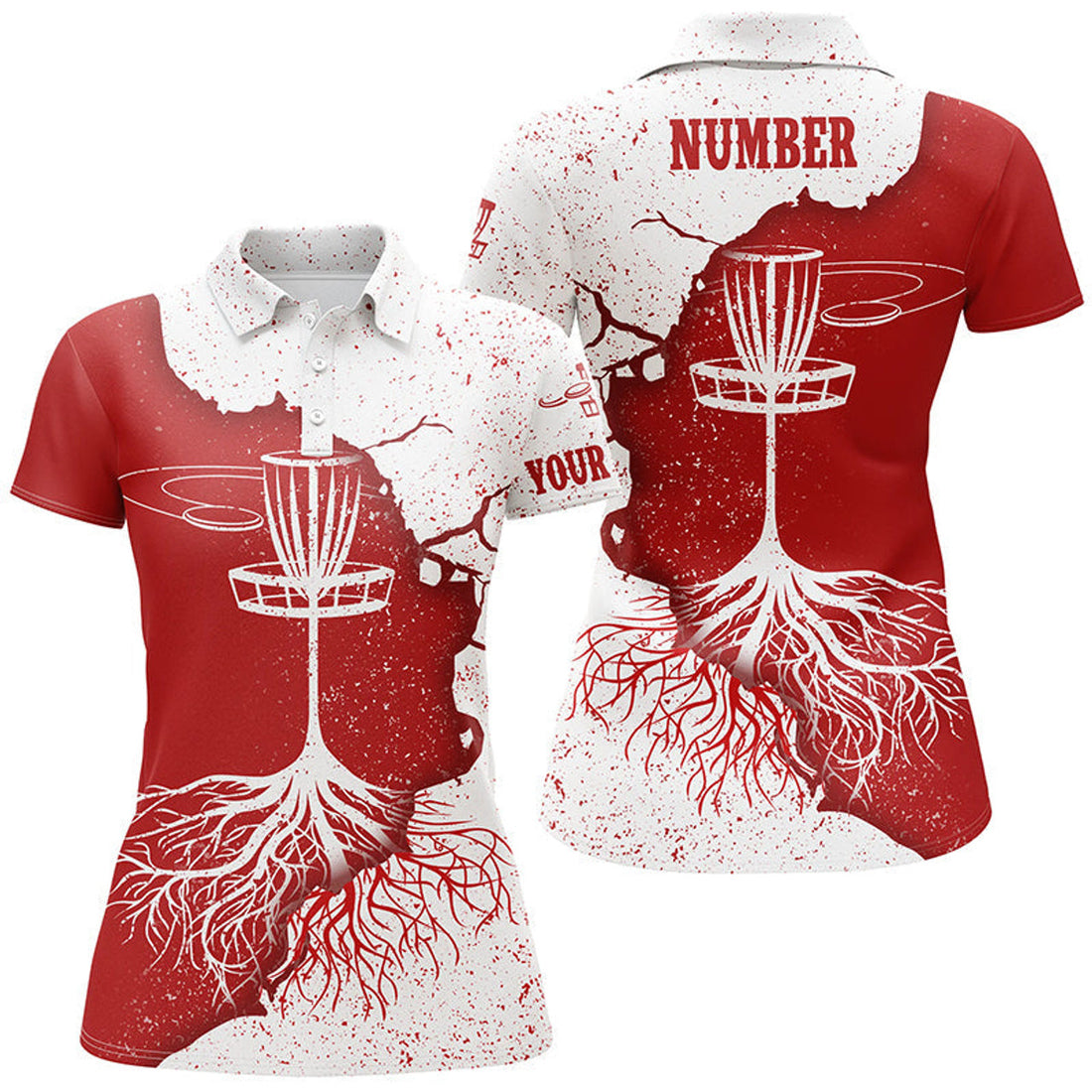 Custom Red White Grunge Disc Golf Shirt with Basket Design Women's Polo Shirts S-5XL
