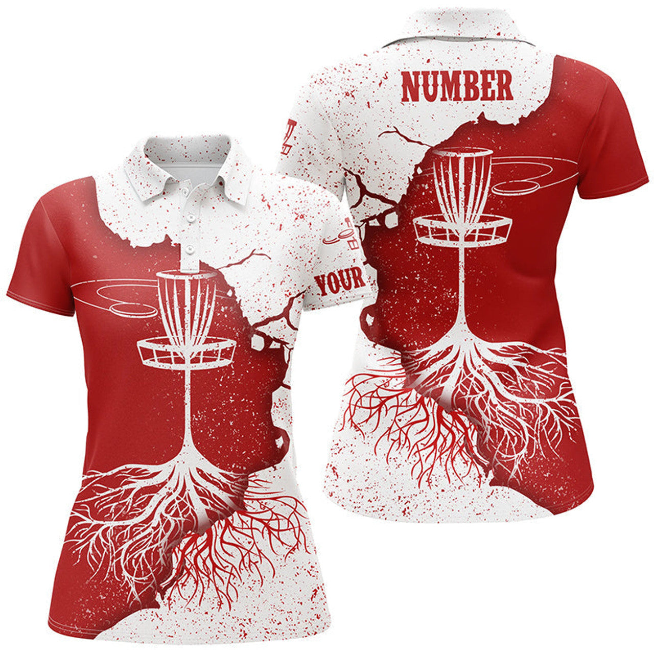 Custom Red White Grunge Disc Golf Shirt with Basket Design Women's Polo Shirts S-5XL