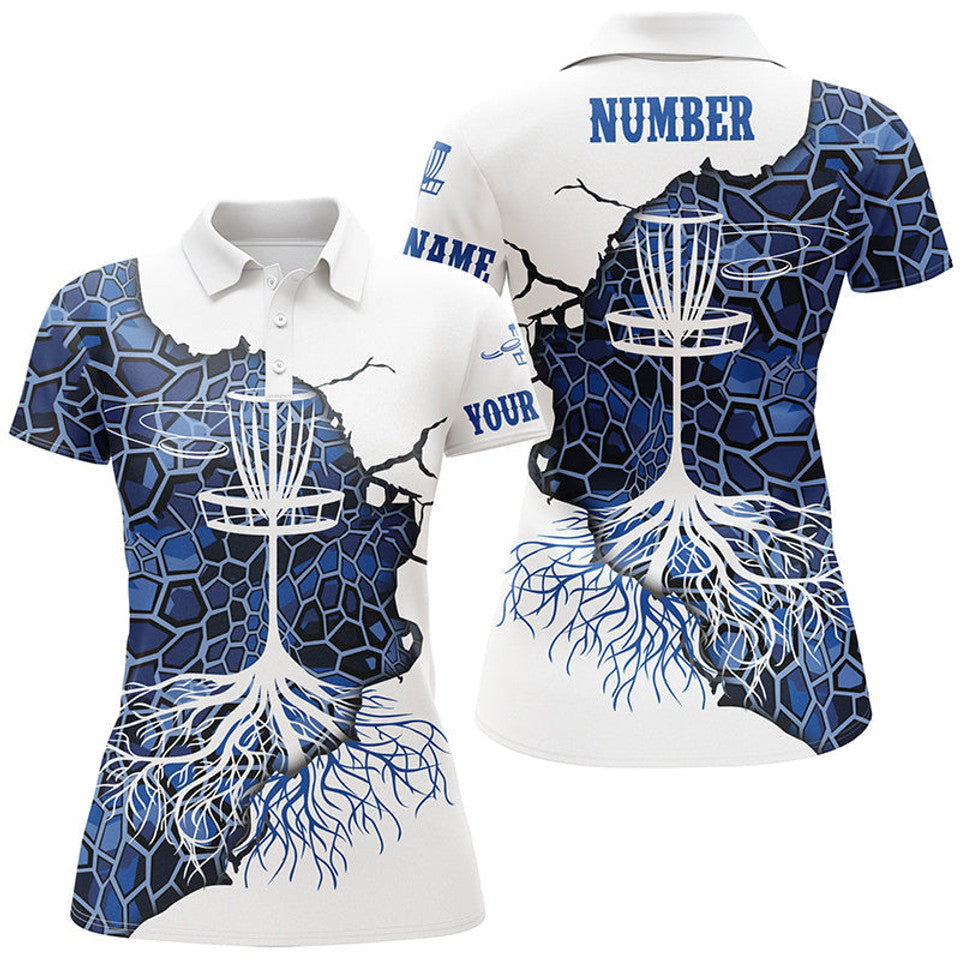 Custom Geometric Blue Camo Disc Golf Shirt Golf Gift Tops Women's Polo Shirts S-5XL
