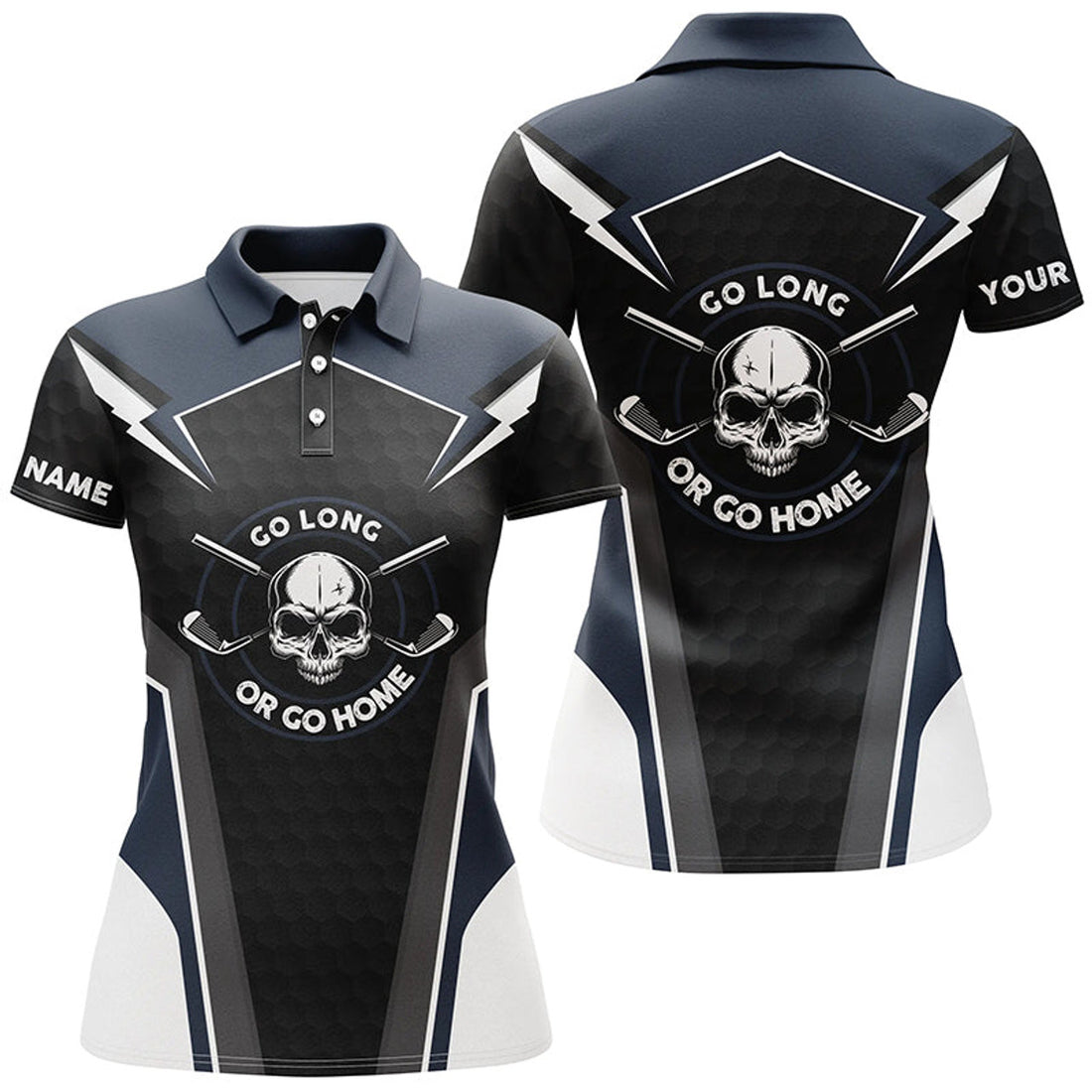 Custom Skull Golf with Navy Design and Name Option Women's Polo Shirts S-5XL