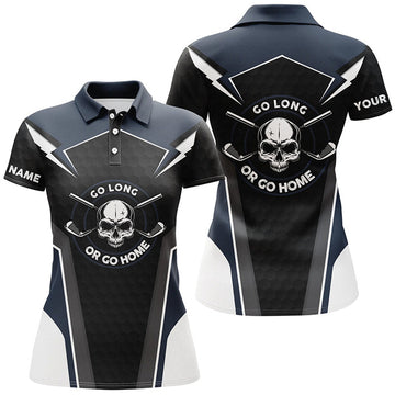 Custom Skull Golf with Navy Design and Name Option Women's Polo Shirts S-5XL