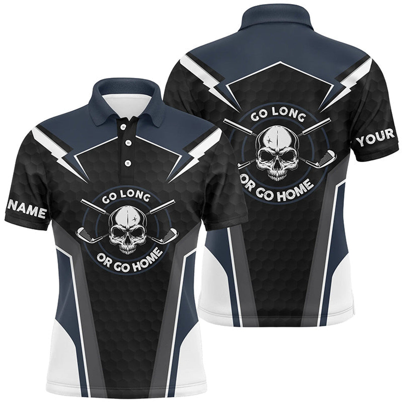 Navy Skull Custom Name Golf Polo Shirts For Men Men's Polo Shirt S-5XL
