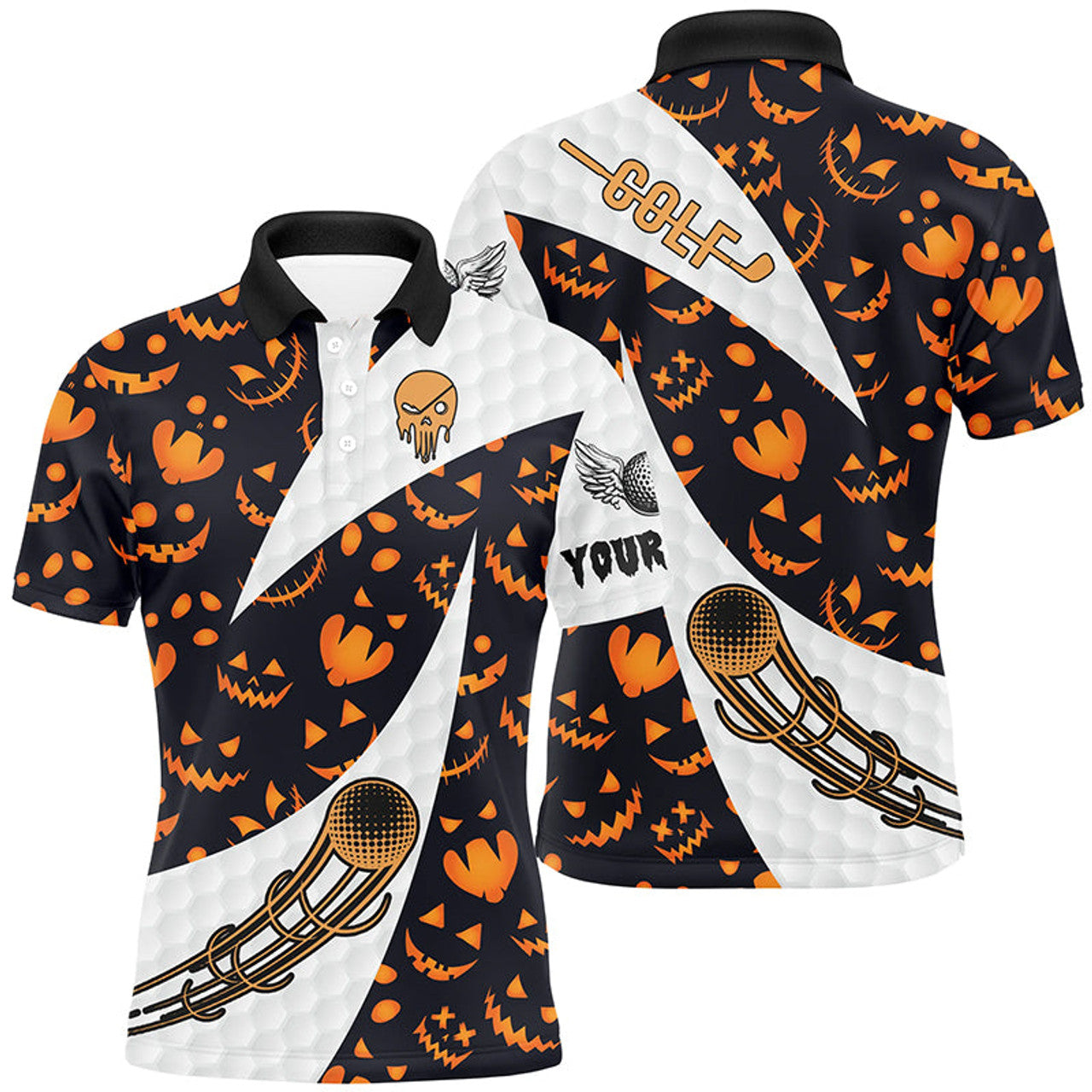Halloween Men's Golf Polo Shirt Pumpkin Face Pattern Men's Polo Shirt S-5XL