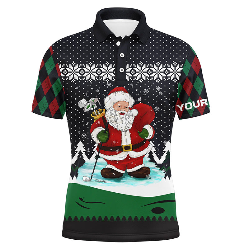 Golf Santa Argyle Pattern Christmas Custom Golf Shirt for Men Men's Polo Shirt
