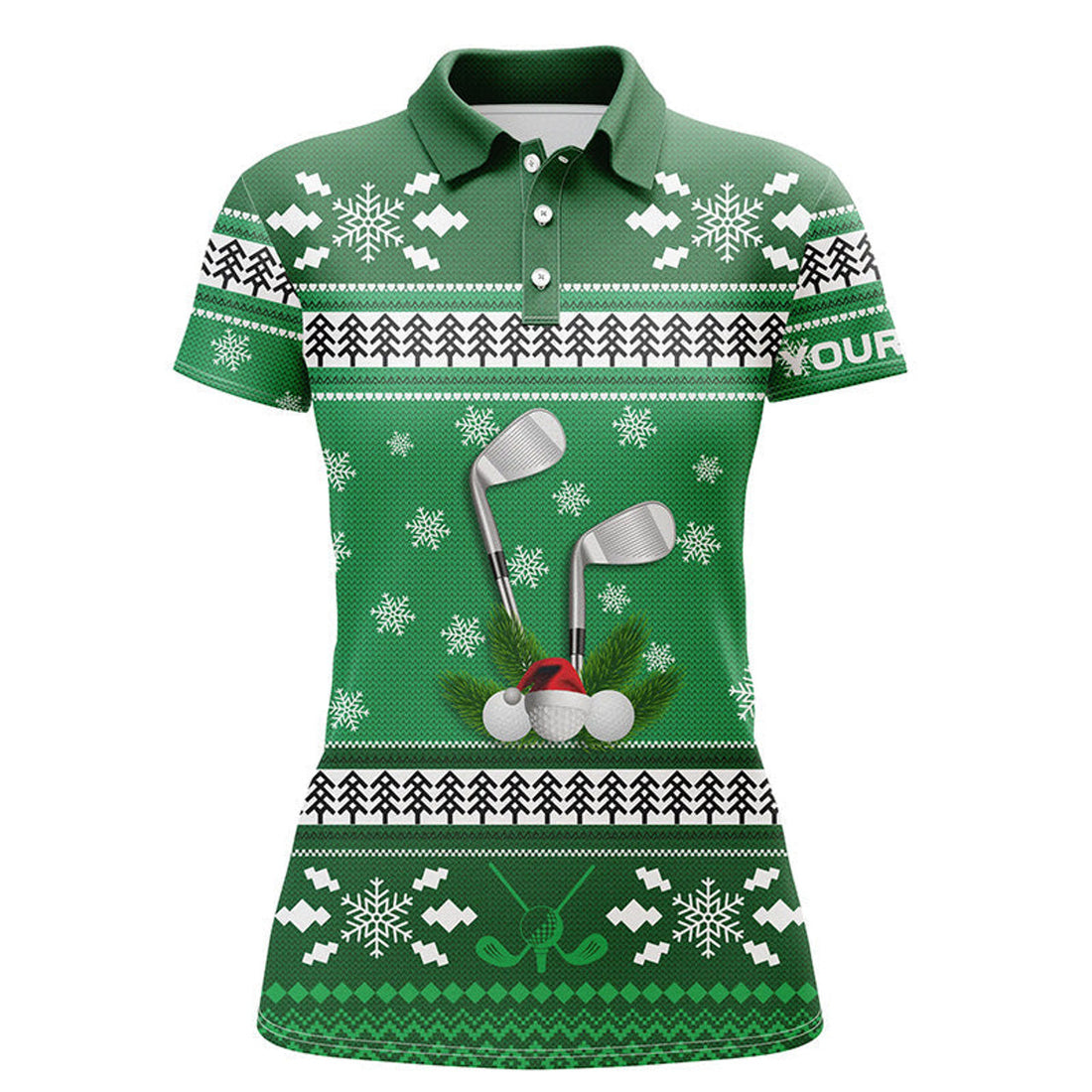 Custom Green Christmas Golf Shirt with Snowflakes Women's Polo Shirts S-5XL