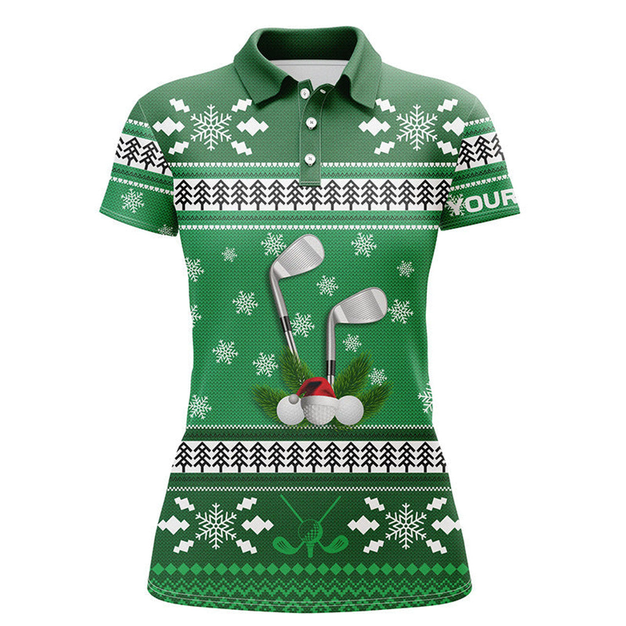 Custom Green Christmas Golf Shirt with Snowflakes Women's Polo Shirts S-5XL