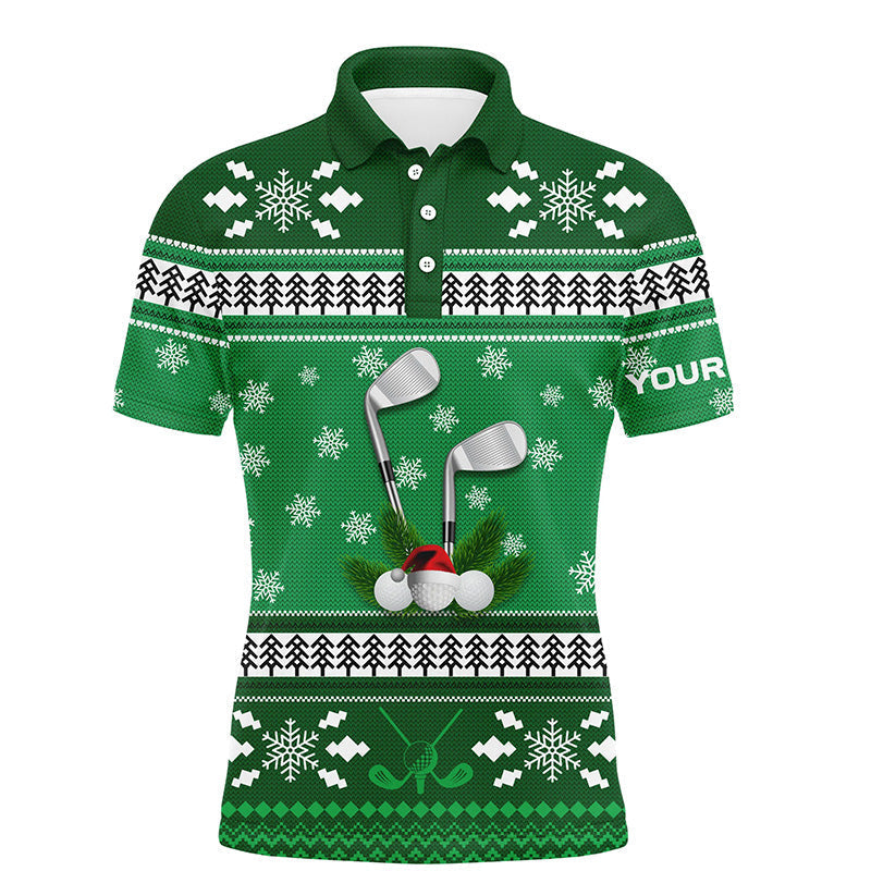 Custom Green Christmas Golf Polo Snowflakes Winter Gift Men's Polo Shirt S-5XL