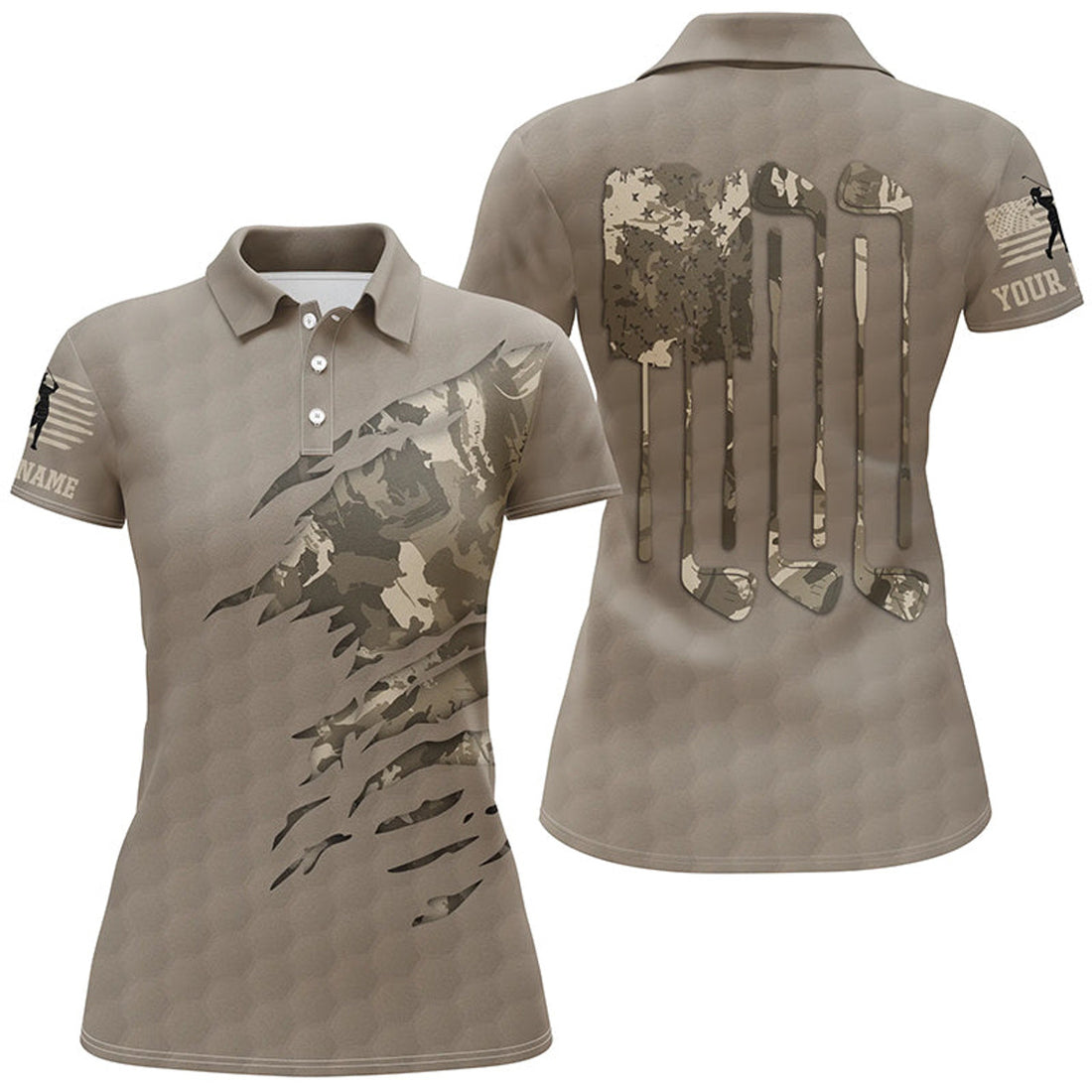 Custom Military American Flag Camo Golf Shirt Patriotic Women's Polo Shirts S-5XL