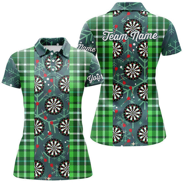 Custom Christmas Darts Green Flannel Plaid Shirt Custom Women's Polo Shirts S-5XL