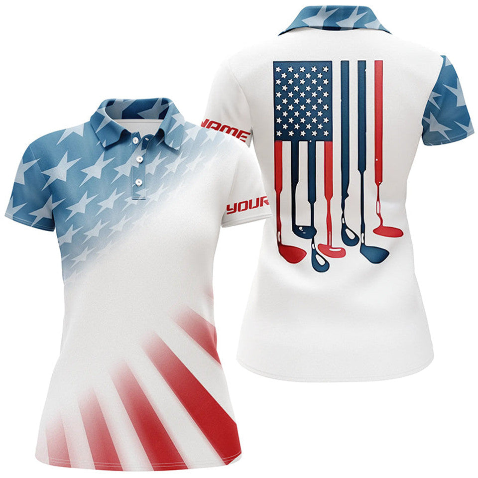 Custom Gradient American Flag Patriotic Usa Golf Cool Gift Women's Polo Shirts S-5XL