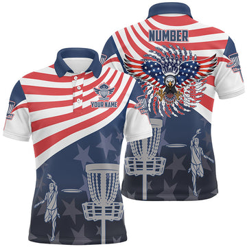 Custom American Flag Disc Golf Shirt Patriotic US Eagle Men's Polo Shirt S-5XL