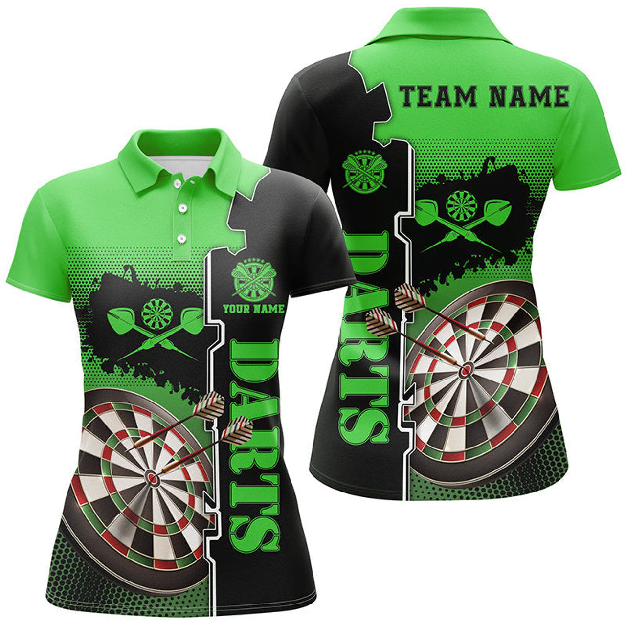 Custom Personalized Green Black Darts Polo Shirt Custom Darts Shirt For Women Darts Team Jersey Women's Polo Shirts S-5XL
