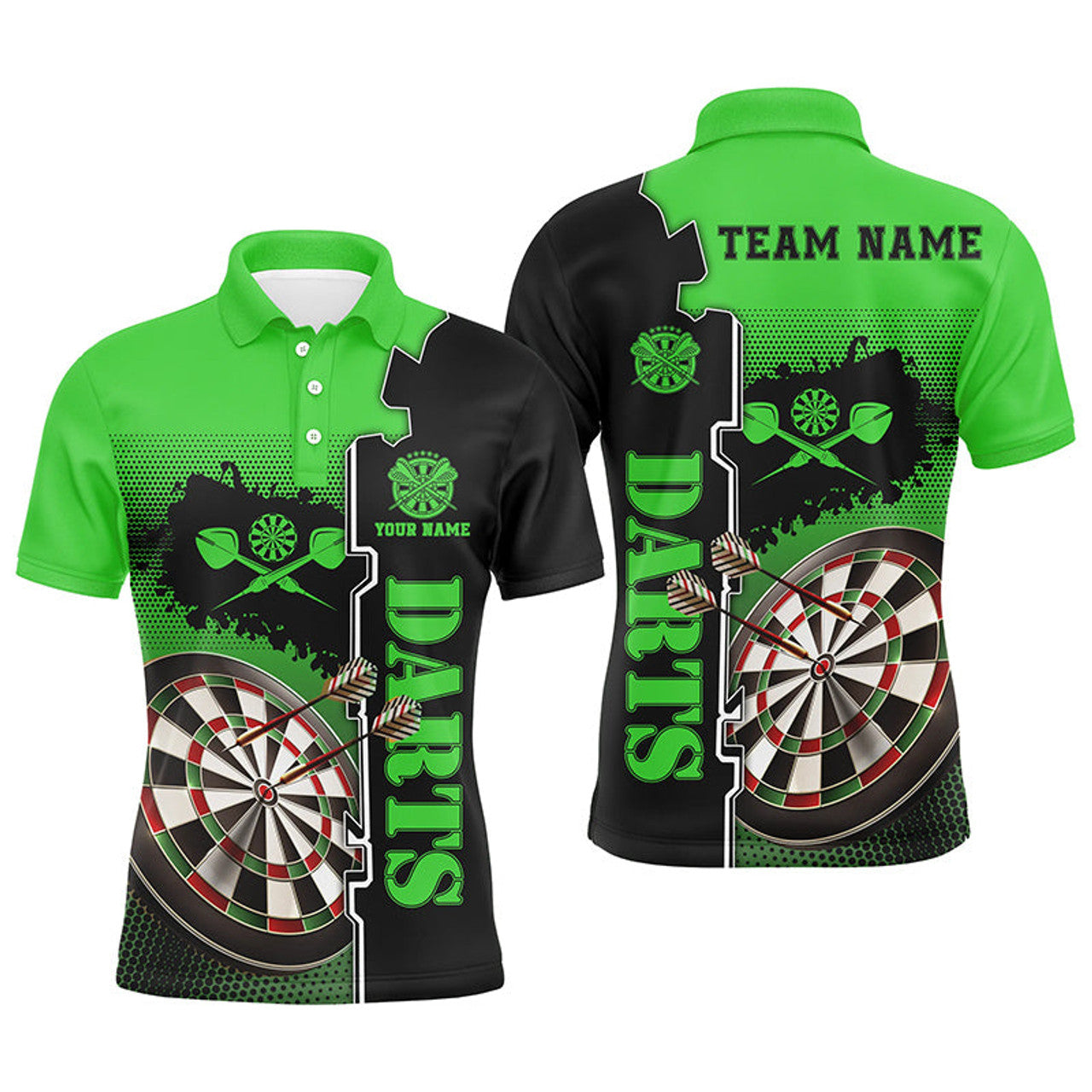 Personalized Green Black Darts Custom Jersey for Men Men's Polo Shirt S-5XL