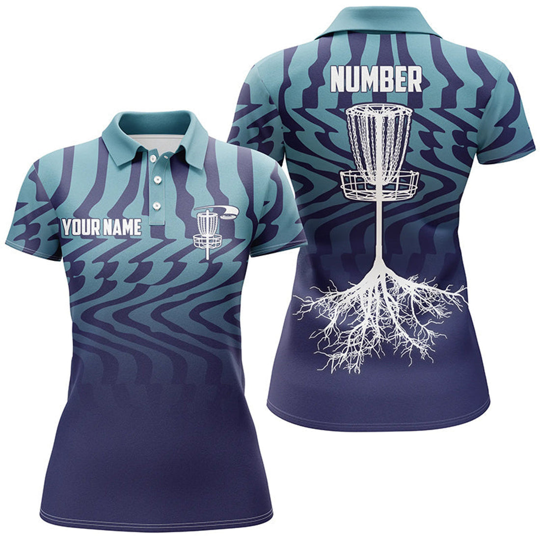 Custom Gradient Blue Disc Golf Cool Gifts For Women's Polo Shirts S-5XL