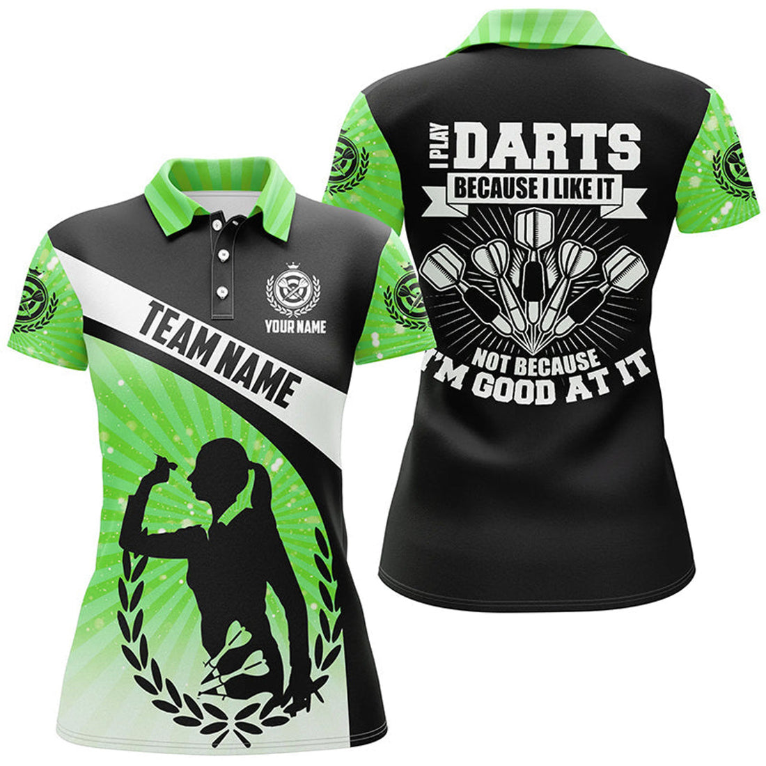 Custom I Play Darts Because I Like It Green Halo Darts Women's Polo Shirts S-5XL