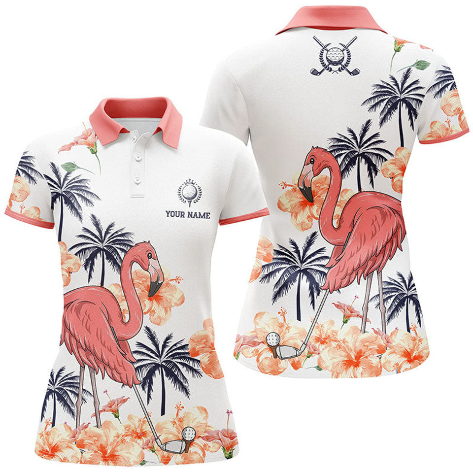 Custom Flamingo Tropical Golf Shirts Pink Gifts Women's Polo Shirts S-5XL