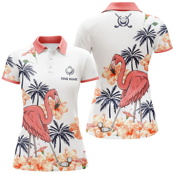 Custom Flamingo Tropical Golf Shirts Pink Gifts Women's Polo Shirts S-5XL