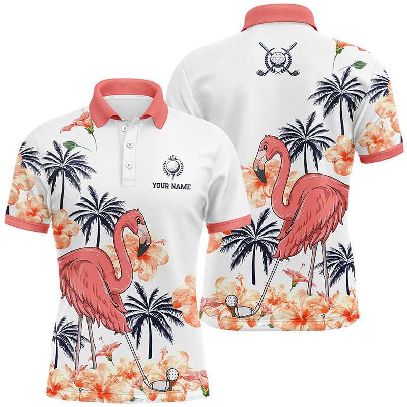 Men's Pink Tropical Golf Polo Personalized Flamingo Design S-5XL