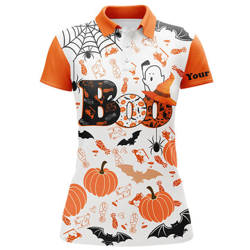 Custom Boo Halloween Golf Pattern Funny Gift Shirt Women's Polo Shirts S-5XL