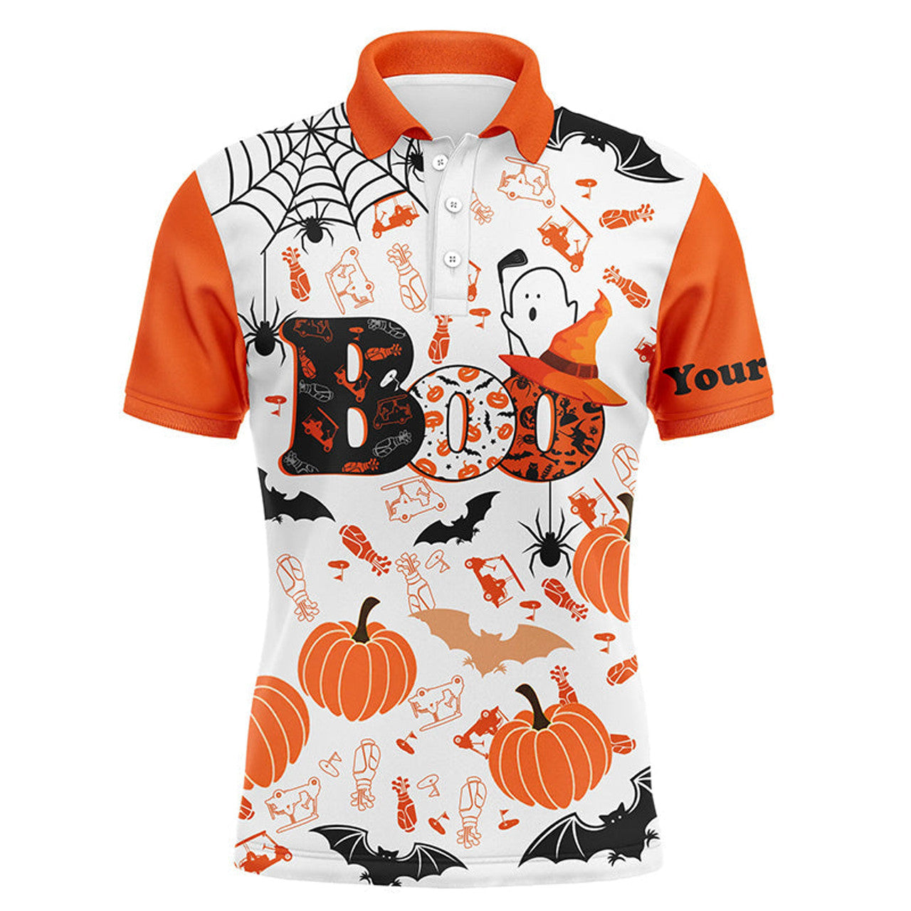 Boo Halloween Golf Pattern Orange Custom Funny Golf Shirt Men's Polo Shirt S-5XL